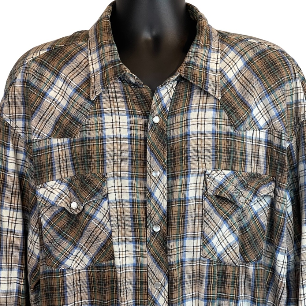 Outlaw Western Wear Plaid Flannel Long Sleeve Pearl Snap Shirt Size 2XL  Xxlarge